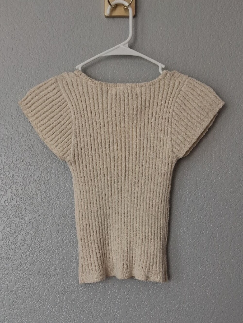 Cream Ribbed Short-Sleeve Sweater Top - Picture 4 of 6